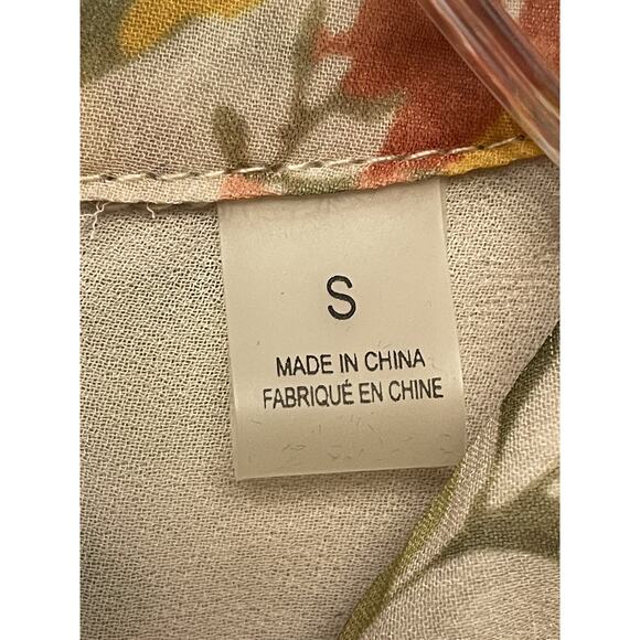Tahari Shirt Womens Small Beige Floral Ruffle Sleeve Sheer Chiffon Blouse Top - Picture 8 of 11